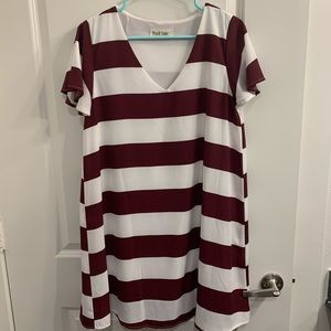 Maroon and white striped dress
